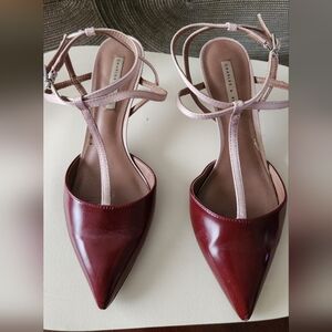 Charles & Keith Burgundy & Pink Heels with Ankle Straps
